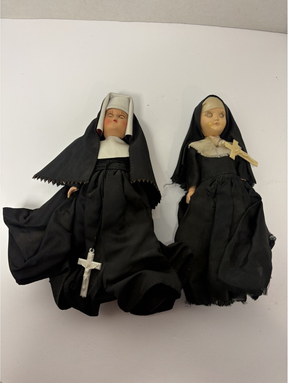 Vintage Lot of 2- 1950s 7" Catholic Nun Doll Habit Sleep Eyes Rosary Cross Joint